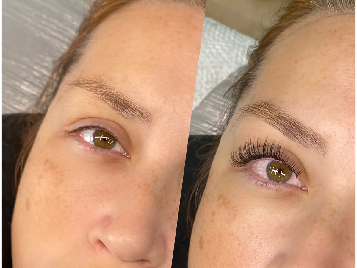 Antes e depois da extensão de cílios, com o fio natural preservado